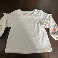 ベビー服　80サイズ フリル袖 花柄刺繍 ホワイトTシャツ