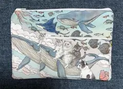 クジラと猫のイラストポーチ2点セット