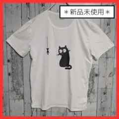 ☆猫　プリント　Tシャツ　カットソー　イラスト　XL　ホワイト　黒猫　ねこ