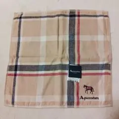 Aquascutum チェック柄 ハンカチ 新品　タオルハンカチ　ロゴホース刺繍