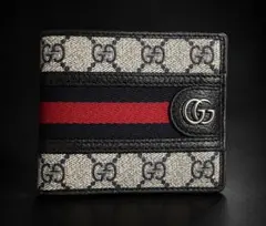 GUCCI 二つ折り財布 GGスプリーム ウェブストライプ