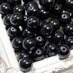 大粒 グラスパール 黒 ブラック 12mm 100個 両穴 ガラス B124