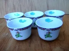 HOYA 白磁×色絵＊唐子図の湯呑茶碗＊5客set