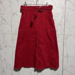 2PINK ツーピンク レッド ベルト付き ロングスカート 伸縮性 しまむら