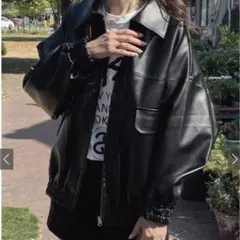 GRL グレイル　襟2Wayオーバーサイズレザーブルゾン　ブラック