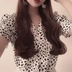 GRL パワショルVネックダルメシアン柄ブラウス