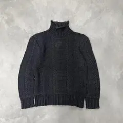 ダブルアールエル ブラックインディゴ ケーブル編みニット　ロールネック RRL Ralph Lauren (ダブルアールエル) コットン ロールネック セーター