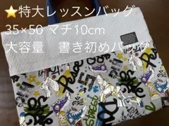 特大レッスンバッグ 35×50 マチ10 大きめ　グレー　灰　ポップ　ストライプ