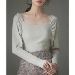 2wayネックパールスリーブハイゲージニット グレー