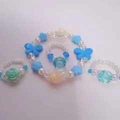 NO52◆4セットゴム紐アクセサリー子供用　薔薇指輪　ビーズ ブレス　まとめ