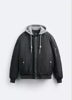 ZARA MA-1 フライトジャケット フード付き ブラック L ダブルジップのサムネイル