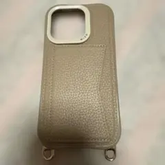 ベージュ レザー風 iPhoneケース カードポケット付き