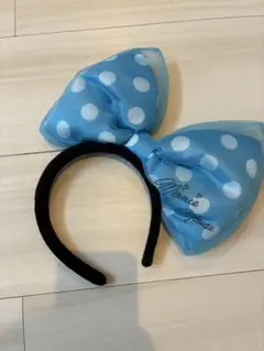 ディズニー　カチューシャ　ディズニーリゾート　水色　ドット　デカリボン