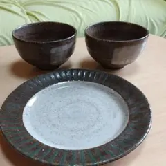 ペアー丼と  丸皿  セット