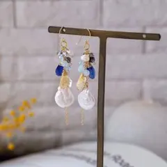 14kgf淡水パールロングピアス/イヤリング