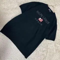 RALPH LAUREN コットンニット ブラック LL カジュアル ロゴ