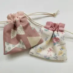 【M034】ミニ巾着2点セット　ハンドメイド　小物入れ　ミニポーチ