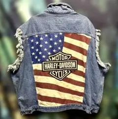 USA製 Harley-Davidson デニムベスト 2XL 星条旗 極希少