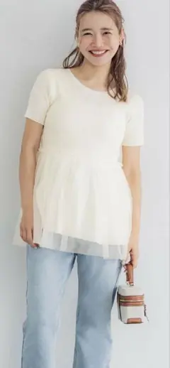 coca新品未使用シャリ感レーヨンチュールドッキングティアードニット