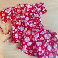 甚平 女の子 ベビー キッズ 赤 花柄 80cm 夏祭り 浴衣 着物 じんべい
