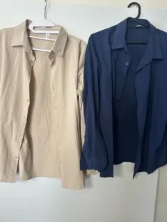 新品・試着のみ。長袖シャツ 2色セット ベージュ ネイビー　麻　メンズ