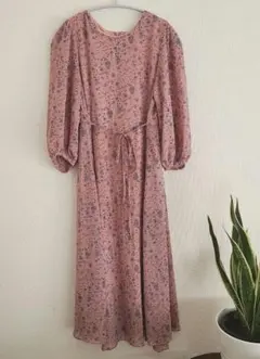 【匿名配送】ナイスクラップ ピンク 花 バラ ワンピース 七分袖 リボン