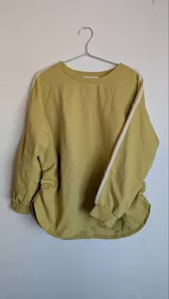 イエロー 長袖カットソー サイドストライプ