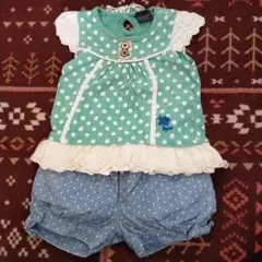水玉模様　ドット　袖&裾フリルトップスと短パン　セット　80cm