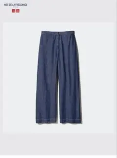 ユニクロ イネス デニムイージーパンツ ブルー　Lサイズ