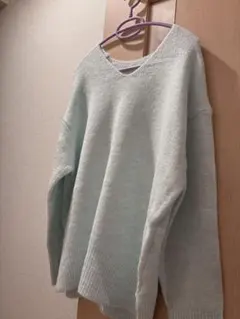 coca ふあふあヤク風 Vネックニットトップス ライトブルー L