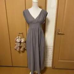 ロングワンピース グレー ノースリーブ