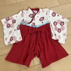 花柄上着と赤パンツのセット　80