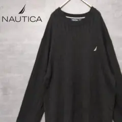 ノーティカ コットン プルオーバー ニット セーター ワンポイント 刺繍ロゴ 黒