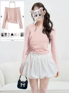 フリージアチョーカー付きサイドドロストオフショルダーシアートップス