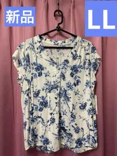 新品LL☆INCEDEフラワープリント フリル袖シャツ 半袖のサムネイル