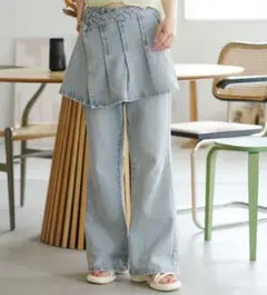 Kastaneプリーツスカート付きフレアデニム サイズ0 デニムのみ