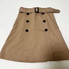 美品 ベージュ ダブルブレストスカート ベルト付き