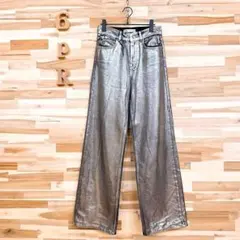 希少/廃番【ザラ】キラキラ ラメ デニム パンツ ジーパン銀シルバー×黒ブラック