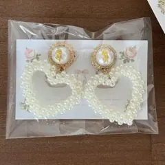 新品 Candy Meow ピアス パール ハート ホワイト ガーリー バラ