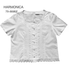 美品✨ HARMONICA 半袖ブラウス シャツ ホワイト 綿レース装飾のサムネイル