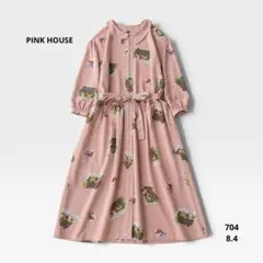 ピンクハウス 花柄 ピンク ロングワンピース リボン 長袖 襟 大きい L