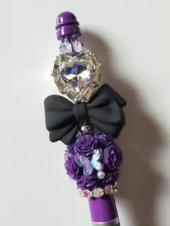 カスタムボールペン✨カスタムタッチペン ハートリボン 夜光薔薇蝶々