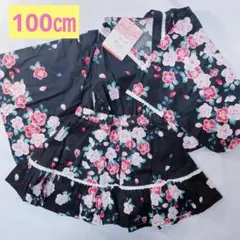 新品タグ付き☆ゆかたドレス　100㎝　浴衣　ドレス　上下セット　黒　花　レース