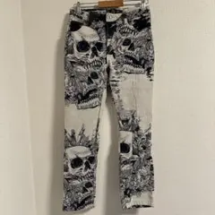 00s Y2K スカル 総柄 スリムパンツ ゴシック グランジ パンク お兄系