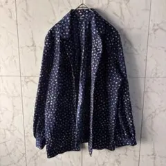 ネイビー 小花柄 長袖シャツ ブラウス 羽織りシャツ