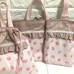 いちご 3点セット レッスンバッグ 上靴入れ お弁当袋 - メルカリ