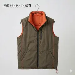 750フィルパワー グースダウン リバーシブルベスト オリーブ×オレンジ Lのサムネイル