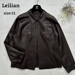 美品【Leilian】高級 ラムレザー ジャケット 羽織 羊革 ブラウン 11