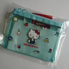 レトロ ハローキティ カラビナ付き クリアポーチ 水色