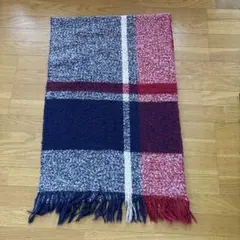 チェック柄フリンジマフラー ネイビー レッド